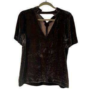 Madewell‎ Gray Velvet Choker V Neck Blouse Top Size Small Velour witchy girly